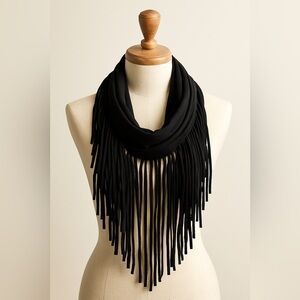 Esley Black Fringe Infinity Scarf Lightweight Boho Style Women’s OS